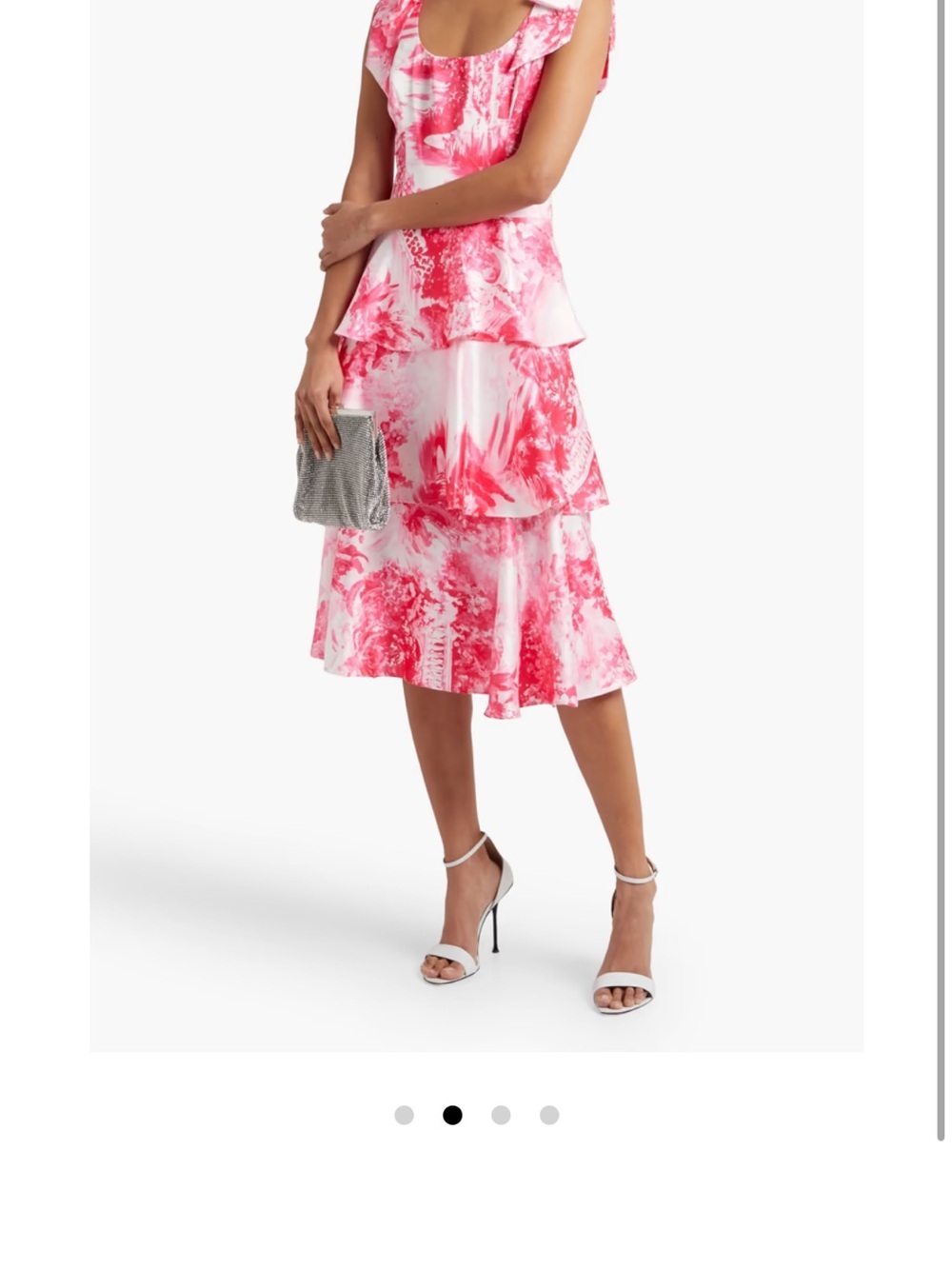 NWT MARCHESA NOTTE Bow-embellished tiered printed satin dress - Picture 13 of 14